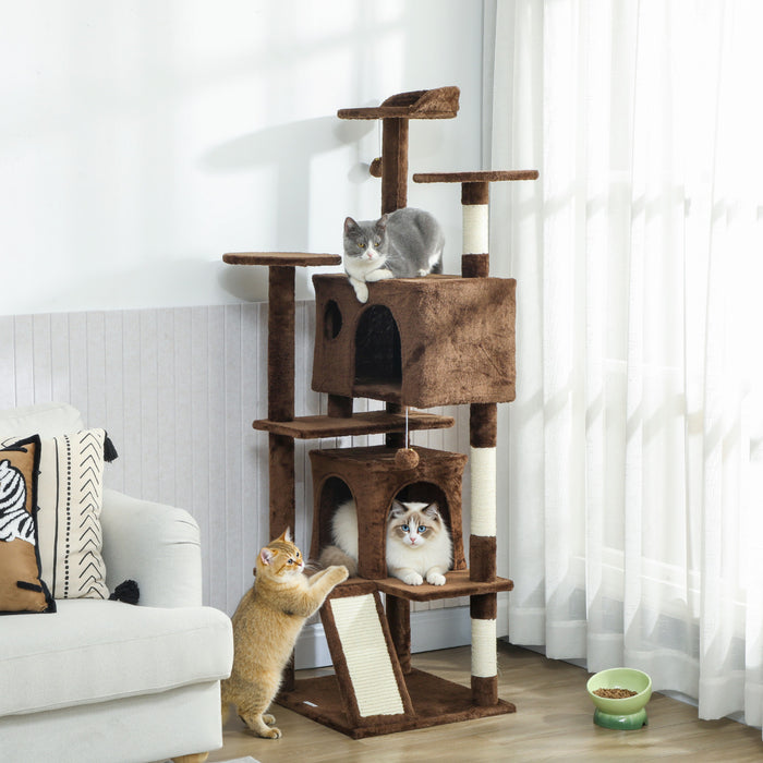 Arbre a Chat 160 cm avec Poteaux a Griffer et Cachettes, Marron Clair