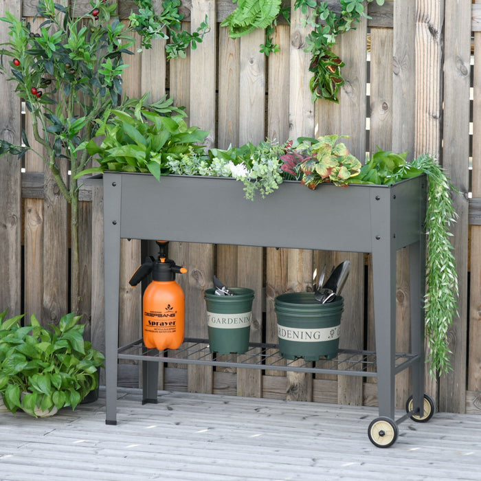 Outsunny Lit De Jardin Sureleve Outsunny 41\" X 15\" X 32\" Sureleve Avec 2 Roues, Etagere Inferieure Pour Ranger Les Outils Et Trou De Drainage De L'eau, Gris 