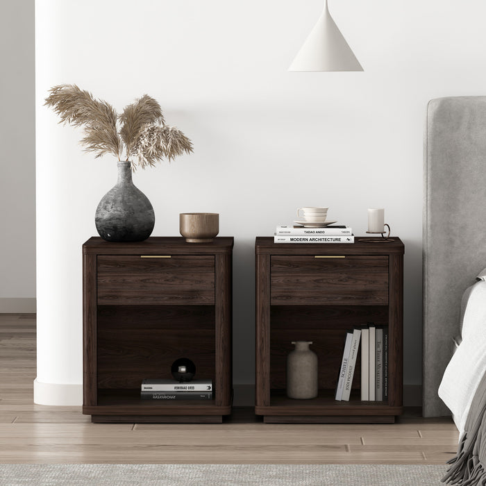 Table de nuit moderne Evelyn 20\" en brun (1 tiroir) - Lot de 2