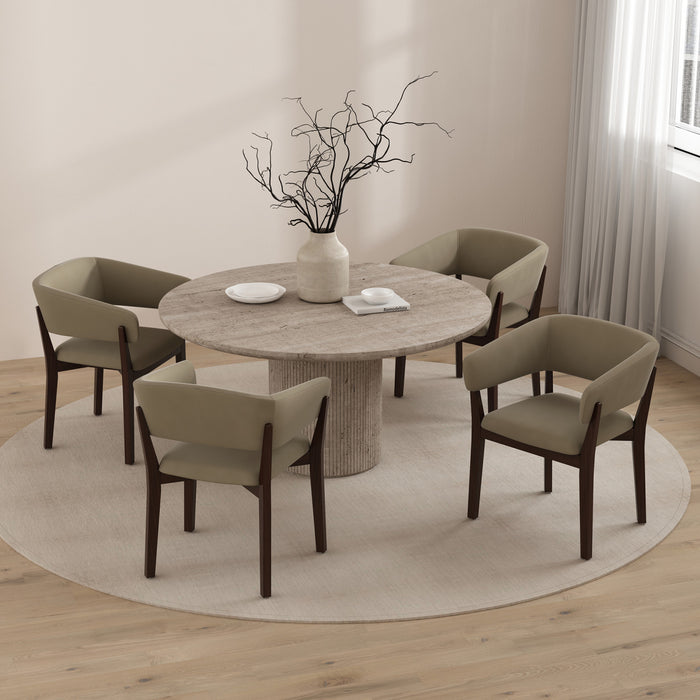 Fauteuil Blake moderne en faux mohair avec accoudoirs en bois, lin – Lot de 4