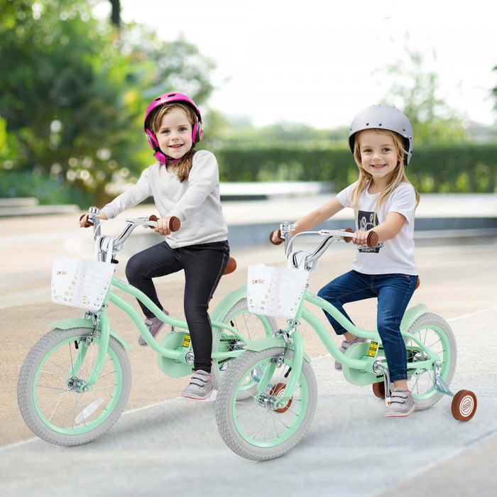 Prorider 14\" Velo Pour Enfants Avec Roues D'entrainement Amovibles Et Panier Pour 3-5 Ans Vert