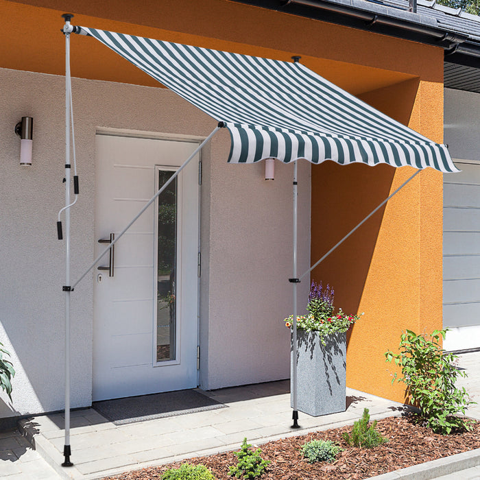 Outsunny 6.6'x5' Manuel Retractable Patio Auvent Fenetre Porte Pare-soleil Pont Auvent Abri Resistant A L'eau Uv Protecteur Vert Et Blanc