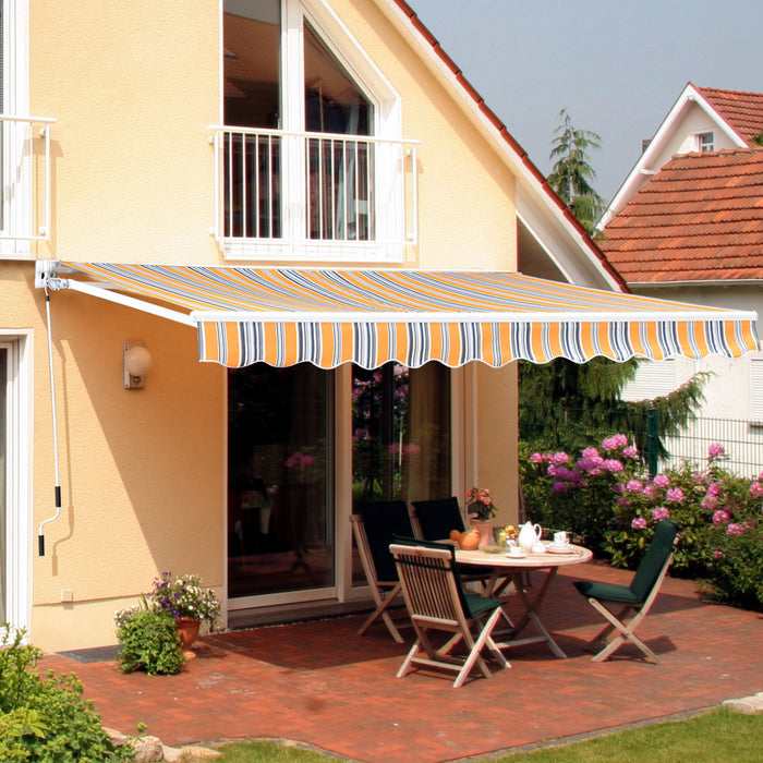 Outsunny 10x8ft Auvent De Terrasse A Manivelle Pare-soleil Terrasse Exterieure Abri Couvert Avec Revetement Pu Cadre En Aluminium Melange De Couleurs