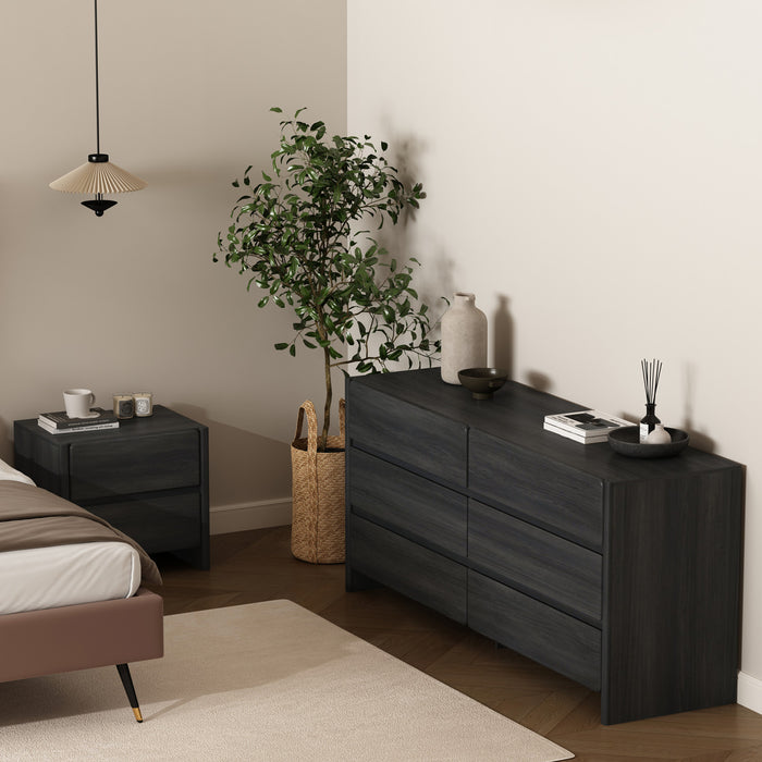 Linda Moderne Commode 2 Pieces et Table de Nuit en Gris Charbon