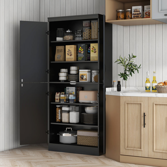 HOMCOM Armoire de cuisine, garde-manger, 6 niveaux avec 4 portes, noir
