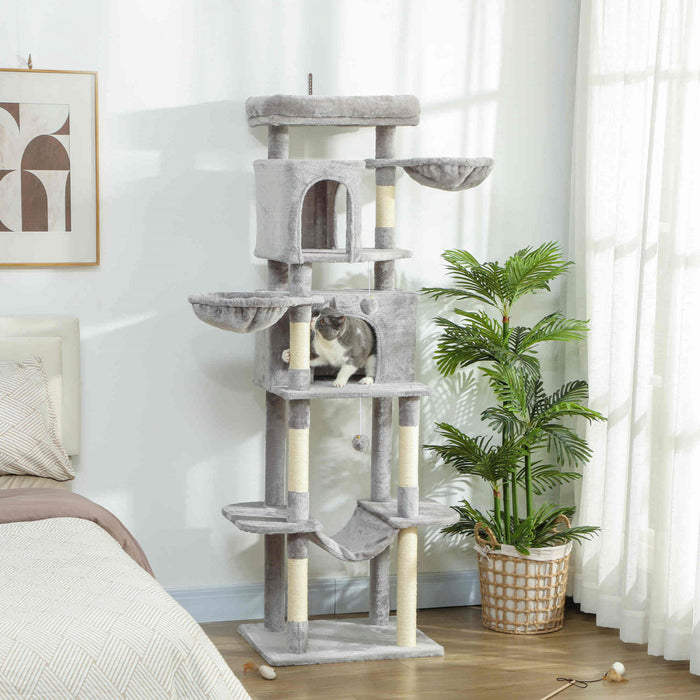 69\" Cat Tree with 2 Condos for Indoor Cats, Light Grey