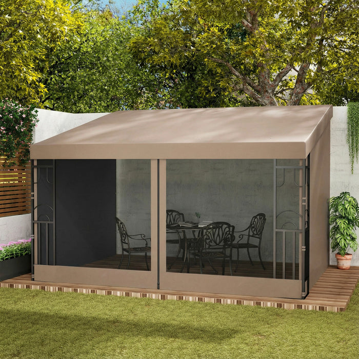Outsunny Pergola Murale 3 x 4 m avec Rideaux et Moustiquaires
