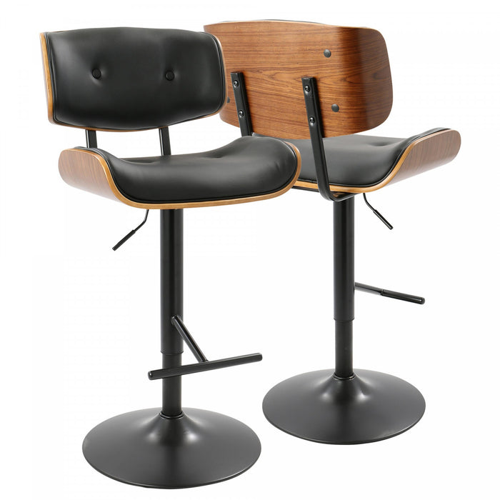 Tabouret bar réglable moderne du milieu du 20e siècle Lombardi en similicuir - noyer et noir