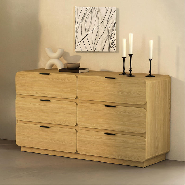Commode moderne contemporaine Chrystie 60\" en bois naturel (6 tiroirs)