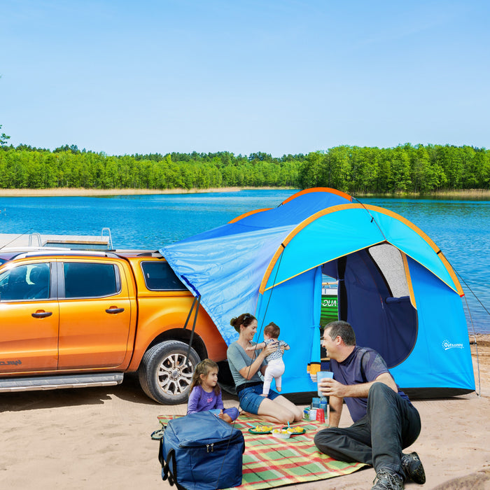 Outsunny Tente De Camping Pour Voiture Avec 3 Portes, Bleu Et Orange