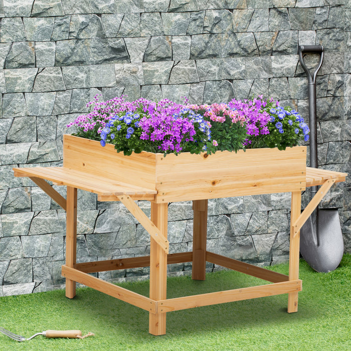 Lit De Jardin Sureleve Outsunny Avec Sac En Tissu Non Tisse, Boite A Fleurs Pour La Culture D'herbes Et De Plantes , Construction En Bois Massif 51,5\" X 29,5\" X 29,5\"