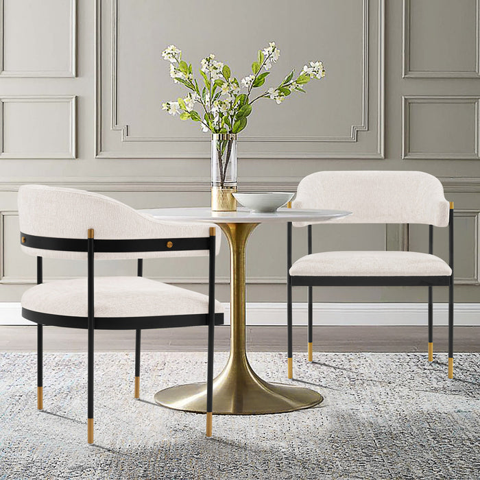 Fauteuil moderne en metal et chenille Lia, creme - Lot de 2