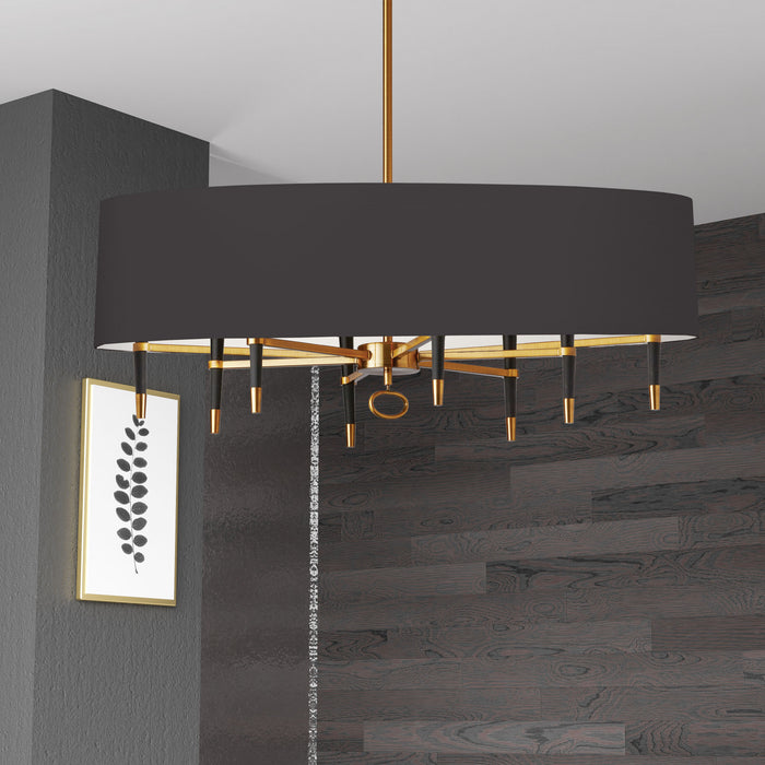 Lustre horizontal Langford de Dainolite avec abat-jour noir, fini bronze rétro et 8 ampoules