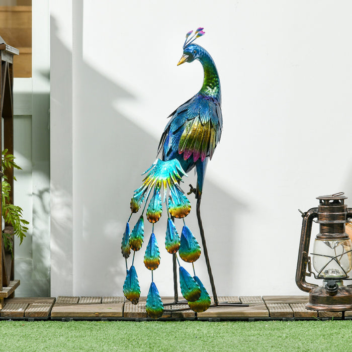Outsunny Statue de Jardin Paon en Acier, Ornement Multicolore