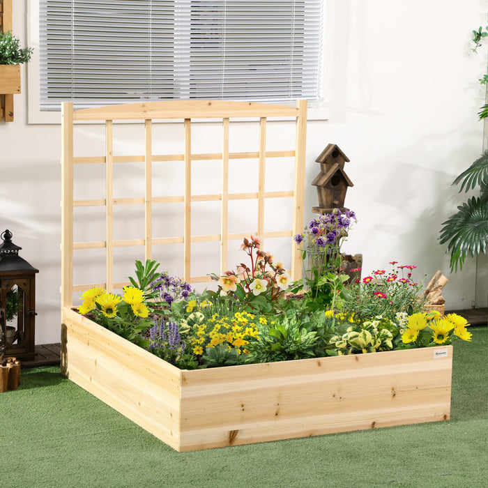 Outsunny Grand Lit De Jardin Sureleve Avec Treillis Pour Plantes Grimpantes, Jardinieres En Bois De 47 Pouces Pour Plantes D'exterieur, Legumes, Fleurs, Herbes, Assemblage Facile, Ton Naturel