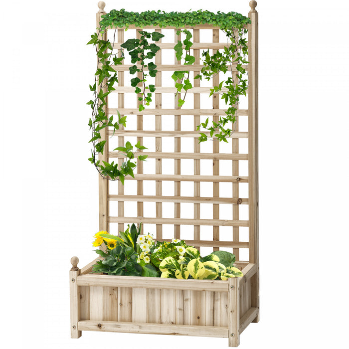 Outsunny Lit de jardin sureleve jardiniere en bois en treillis bois naturel