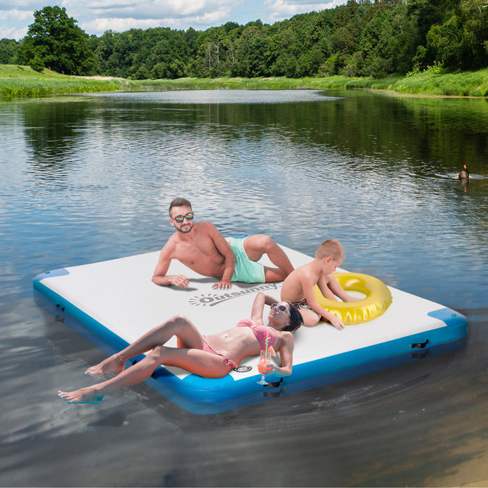 Outsunny Quai flottant gonflable de 8' x 6', ile de plate-forme gonflable