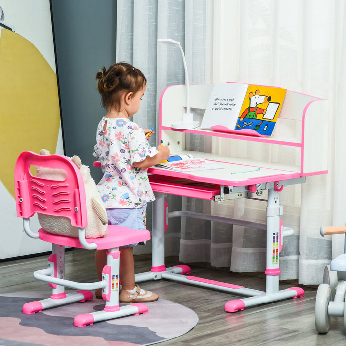 Qaba Bureau Enfant Avec Chaise Ensemble Bureau Et Chaise Reglable Avec Lampe, Support De Lecture, Etagere Pour Livres, Tiroir Coulissant Multi-rangements Bleu Blanc