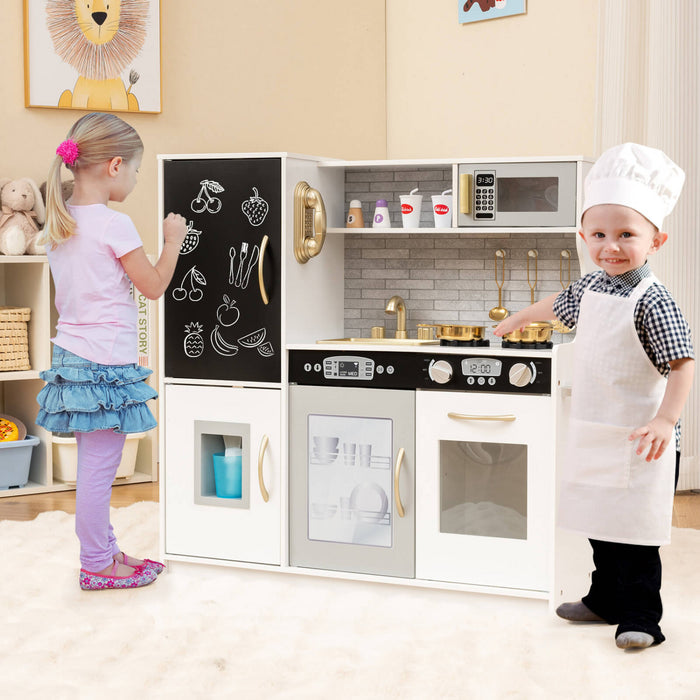Costway Kid's Pretend Play Kitchen Toddler Kitchen Playset Avec Blackboard Beige