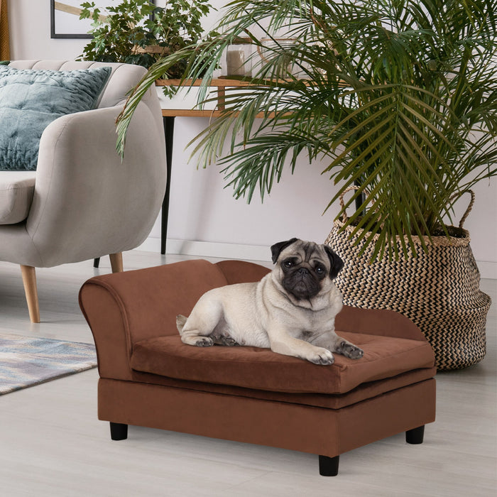 Pawhut Canape Pour Animal De Compagnie, Canape Pour Chien, Lit Sureleve Pour Animal De Compagnie Avec Fonction De Rangement, Chien De Petite Taille, Chats, Rembourrage Mousse, Salon, Brun