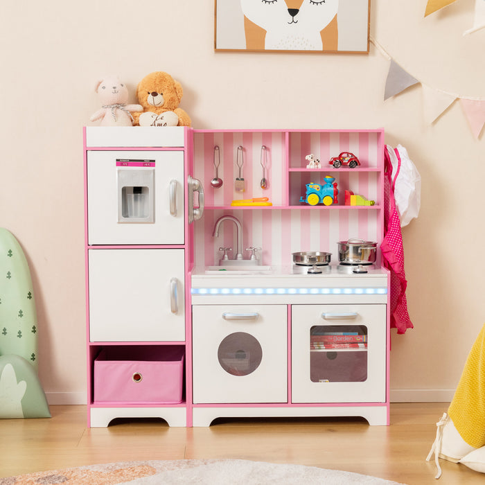Jouet En Bois Costway Kids Kitchen Playset Avec Lumieres Led Reglables Et Machine A Laver