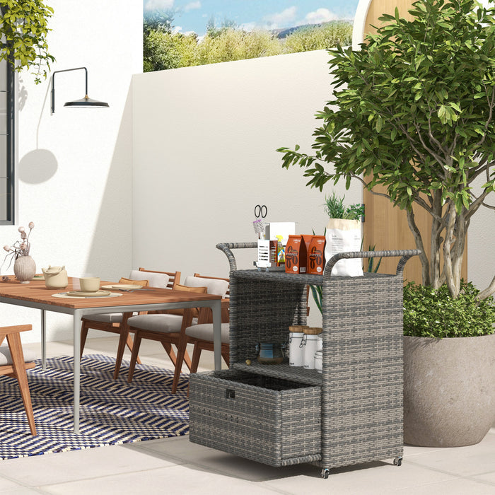 Outsunny Chariot de service de jardin avec etagere a 2 niveaux, gris