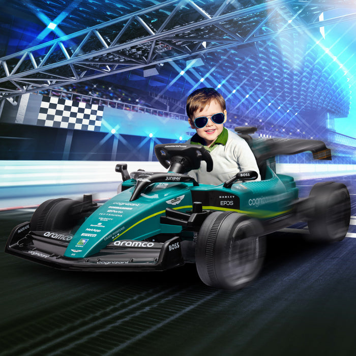 Qaba Kart Electrique 12 V Pour Enfants Avec 4 Roues Absorbant Les Chocs, Voiture De Course Exterieure Avec Bluetooth, Telecommande, Klaxon Musical, Pour Les 3 A 6 Ans, Vert