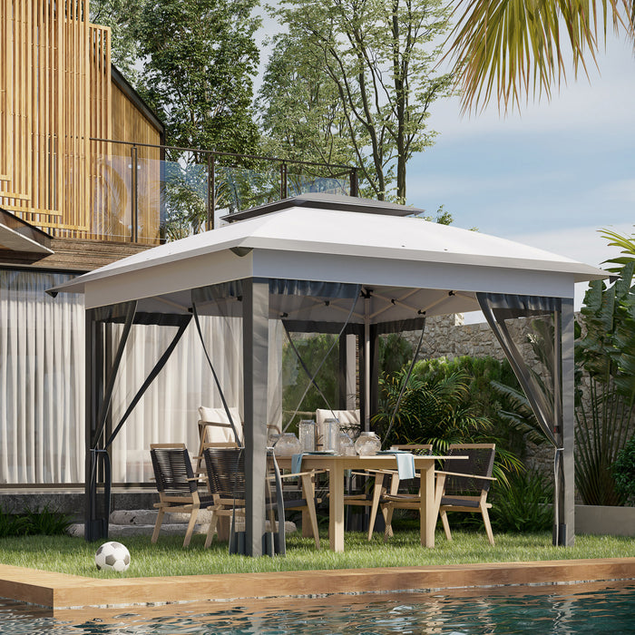 Outsunny 12' X 12' Canopee Avec Filet De Paroi Laterale En Maille, Beige