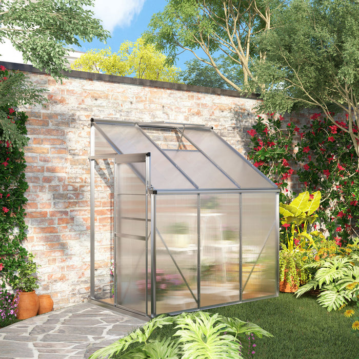 Outsunny Serre De Jardin A Acces Direct Aluminium Polycarbonate Avec Toit Ventile Pour Plantes, Herbes Et Legumes 6.3' X 4.2' X 7.2' Silver