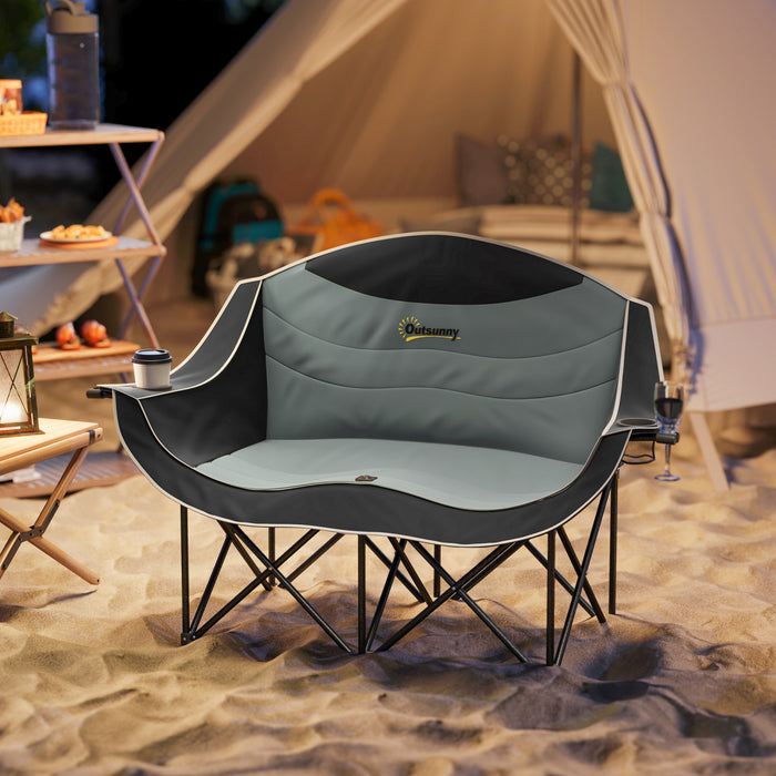 Outsunny Chaise de Camping Double, Chaise Rembourree avec Porte-Gobelets, Noir
