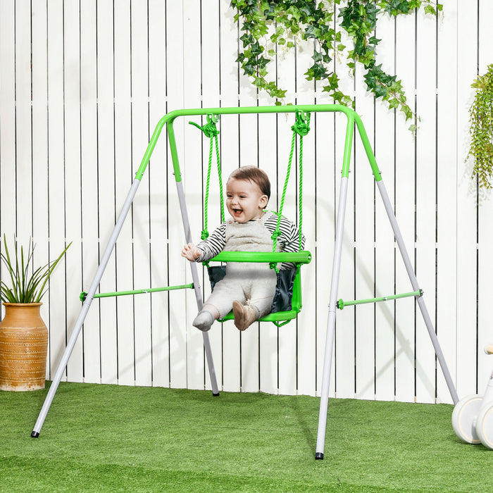 Outsunny Balancoire 2 En 1 Pour Tout-petits, Balancoire Pour Enfants Avec Harnais De Securite Pour Jouer En Interieur Et En Exterieur, Balancoire Robuste Pour 6 A 36 Mois, Vert