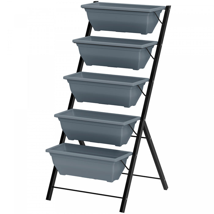 Outsunny Lit de jardin sureleve a 5 niveaux avec trous d'ecoulement, gris