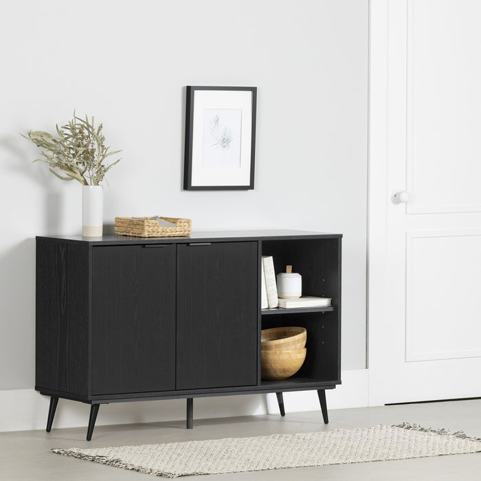  Armoire décorative Mezzy à 2 portes avec rangement ouvert - chêne noir