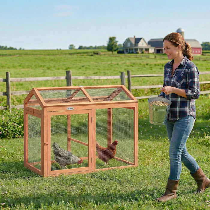 Parc a poules en bois, poulailler exterieur avec perchoir