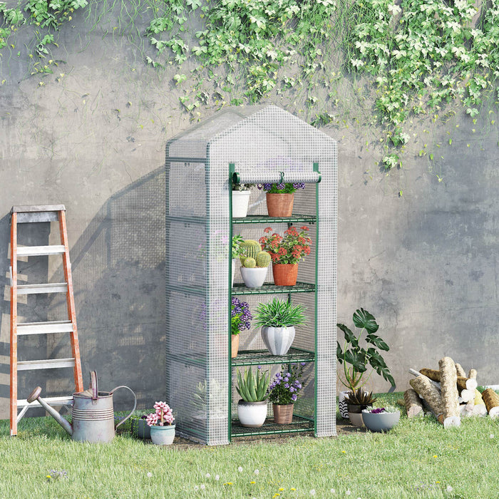 Outsunny Serre De Jardin 28\" X 20\" X 63\" Avec Etageres A 4 Niveaux Serre Chaude Pour Plantes Et Fleurs D'exterieur, Cadre En Acier, Couverture En Pe, Blanc