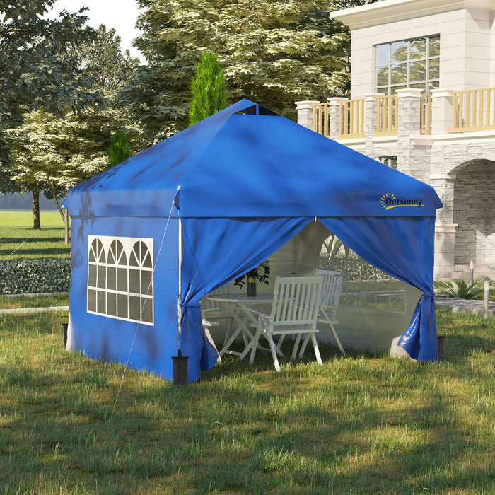 Outsunny Tonnelle Barnum Tente D'auvent Pop Up 10' X 10', Tente D'abri Instantanee Avec Parois Laterales, Fenetres, Sac A Roulettes Pour Jardin, Terrasse, Bleu