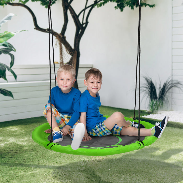 Outsunny Balancoire geante a suspendre avec soucoupe de 43.25\", siege en corde en toile nid d'abeille, cordes de suspension reglables pour enfants de 3 a 12 ans, vert