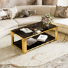 Aria 47.5 Inch Modern Rectangular Coffee Table with Asymmetrical Gold Frame and Mirror Top, Black | Aria Table Basse Rectangulaire Moderne 47.5 po avec Cadre Asymetrique Dore et Plateau Miroir, Noir