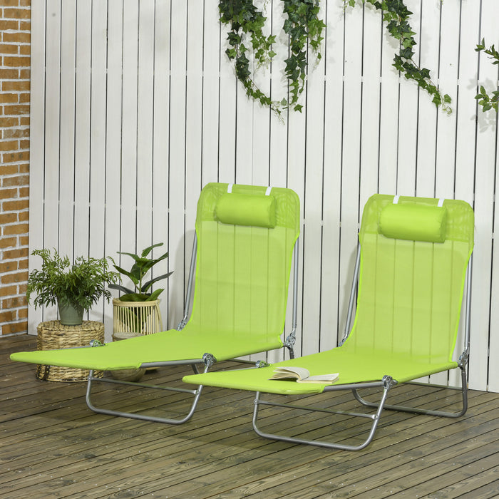 Outsunnychaise Longue Pliante 2 Pcs, Chaises De Piscine Inclinables, Vert