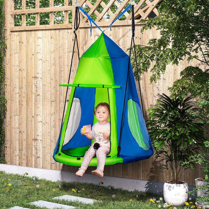 Outsunny Tente Suspendue pour Enfants avec Balancoire, Hamac Impermeable avec Fenetres et Porte Roulante pour Interieur & Exterieur, Vert