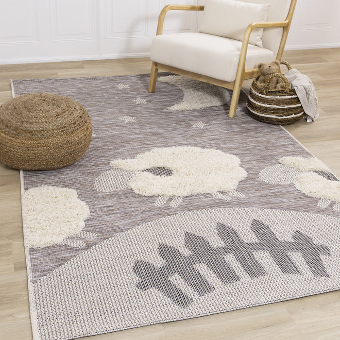Carpette à motif de mouton pour enfants - 5 pi 3 po x 7 pi 7 po