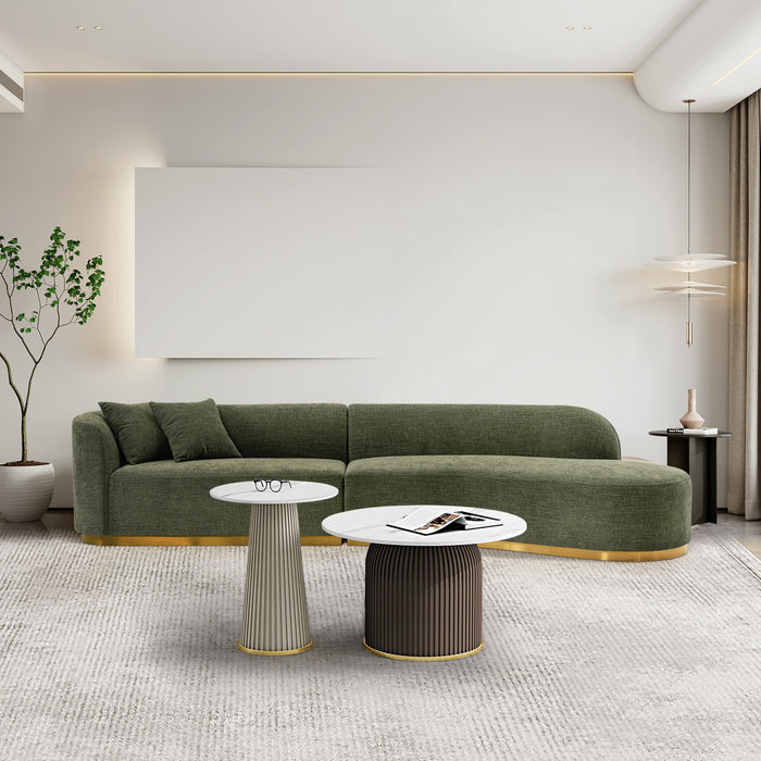 Canape d’angle moderne Daria 132\" en chenille vert olive