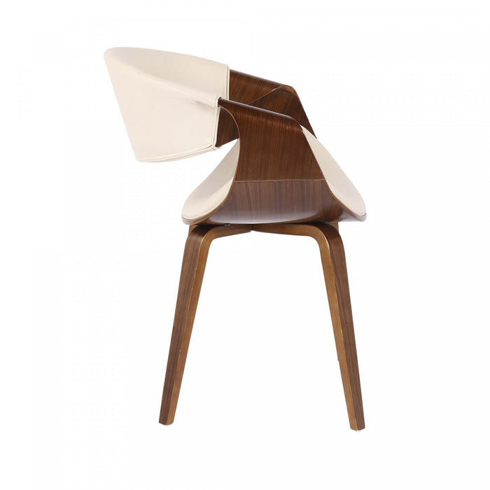 Chaise d’appoint de salle à manger moderne du milieu du 20e siècle Symphony en similicuir - noyer et crème
