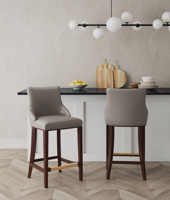Tabouret de bar moderne en bois Shubert avec revetement en taupe fonce - Lot de 2