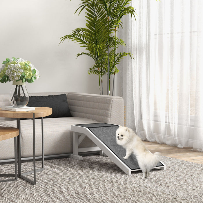 Pawhut Rampe Pour Animaux De Compagnie Lit Marches Pour Chiens Chats Tapis Antiderapant Plateau Bois De Pin 49\"l X 16\" I X 14\"h Blanc Gris