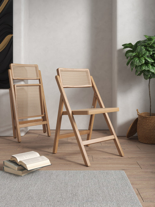 Chaise pliante en bois style industriel Pullman, coloris naturel - Lot de 4