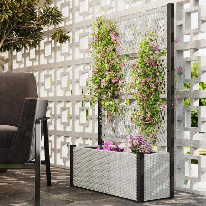 Outsunny Jardiniere avec treillis, jardiniere en osier, Gris Mixte