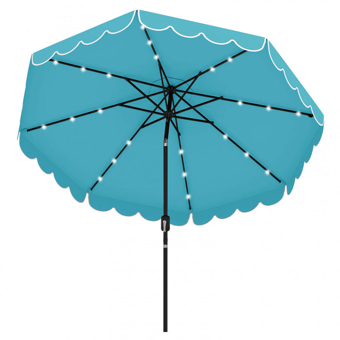 Parasol solaire Costway 9,3 FT style marche exterieur avec 24 LED, bordures, turquoise