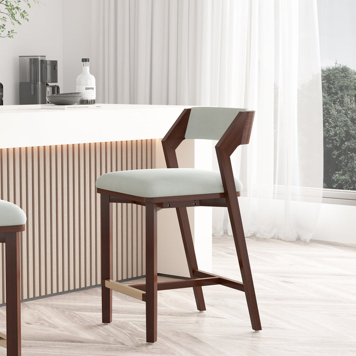Tabouret de comptoir moderne Patricia en bois avec revetement en tissu, coloris Glacier blanc