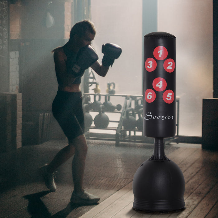 Soozier Sac De Boxe Debout De 65 Po Avec Base Rechargee Et Ventouses